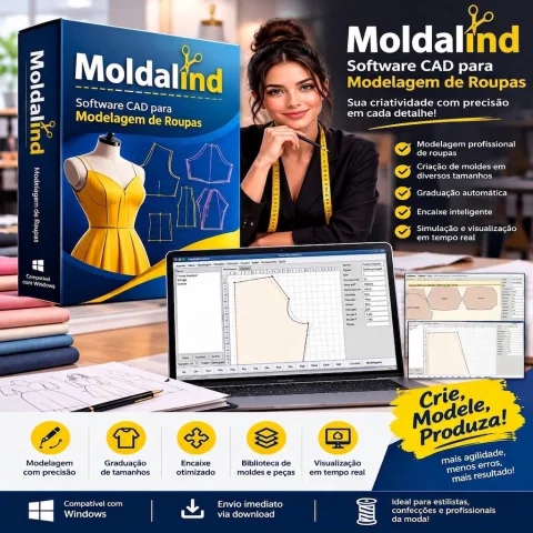 MOLDALIND - Software Profissional de Modelagem de Roupas (Molde e Encaixe)