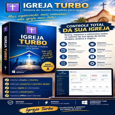 Igreja Turbo 2.0 - Sistema de Gestão Evangélica para Windows (Sem mensalidades)