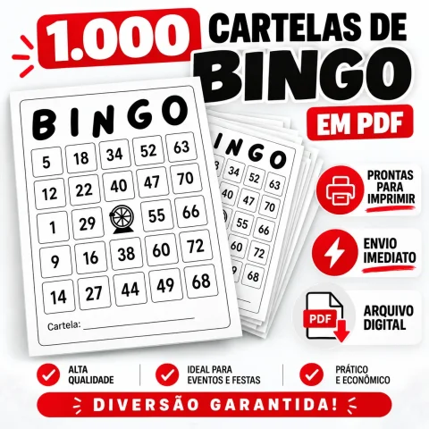 1.000 Cartelas de Bingo Digital em PDF Prontas para Imprimir