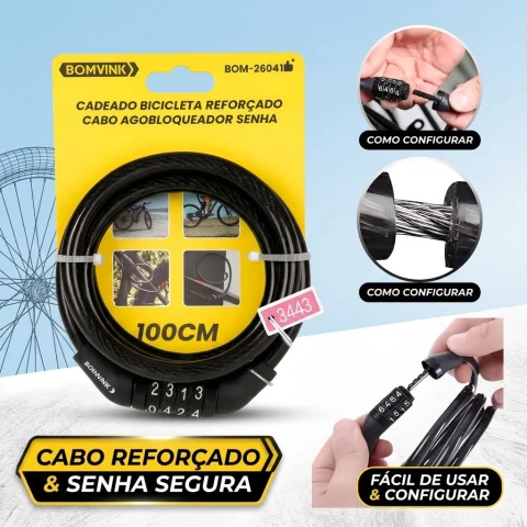 Cadeado de Bicicleta com Cabo Reforçado e Senha
