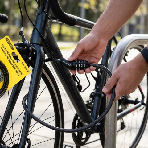 Cadeado de Bicicleta com Cabo Reforçado e Senha