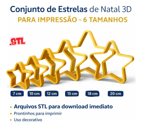 Kit Exclusivo: Estrelas de Natal 3D para Impressão (6 Tamanhos) - Arquivos STL 1