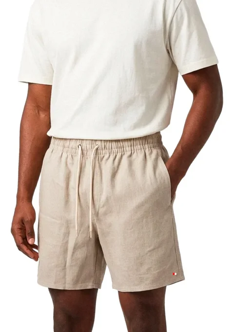 Bermuda Masculina Bege com Cós Elástico e Cordão