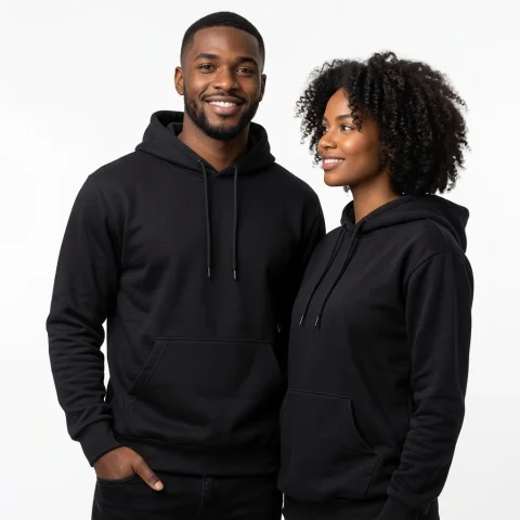 Blusa de Moletom Preto Unissex Com Capuz e Bolso Canguru Liso